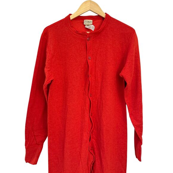 L.L. Bean Unisex Red One Piece Button Up Wool Blend Inner Layer Body Suit Size M - Picture 4 of 6